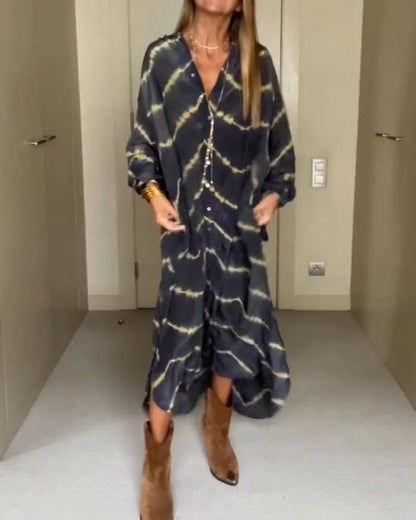 BOMEA - Vestido Largo de Rayas Boho con Mangas Largas