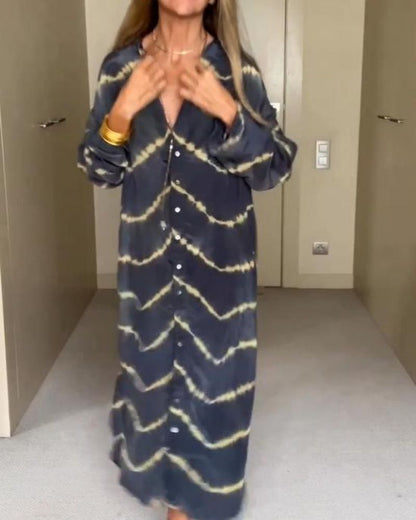 BOMEA - Vestido Largo de Manga Larga con Rayas Boho