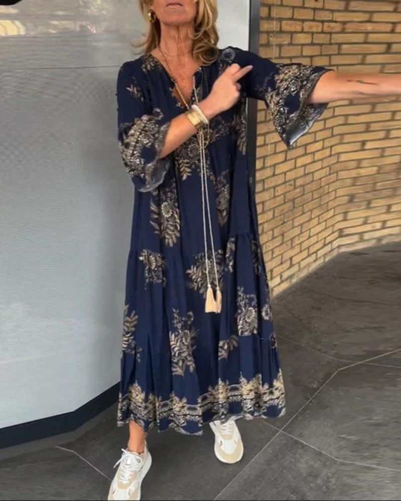 ANNE - Vestido vintage holgado con escote en V