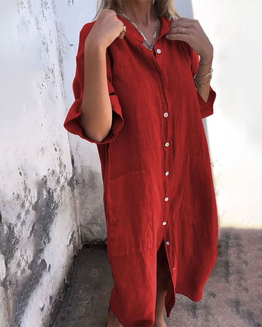 MEIVA - Vestido Largo de Algodón y Lino