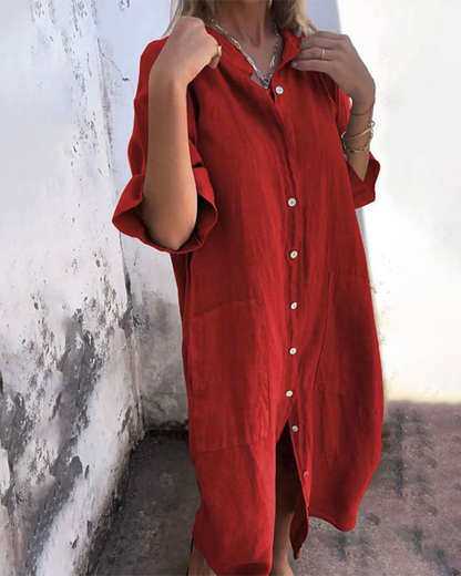 MEIVA - Vestido Largo de Algodón y Lino