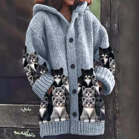 Jasmin - Cárdigan de Punto Acogedor con Estampado de Gato