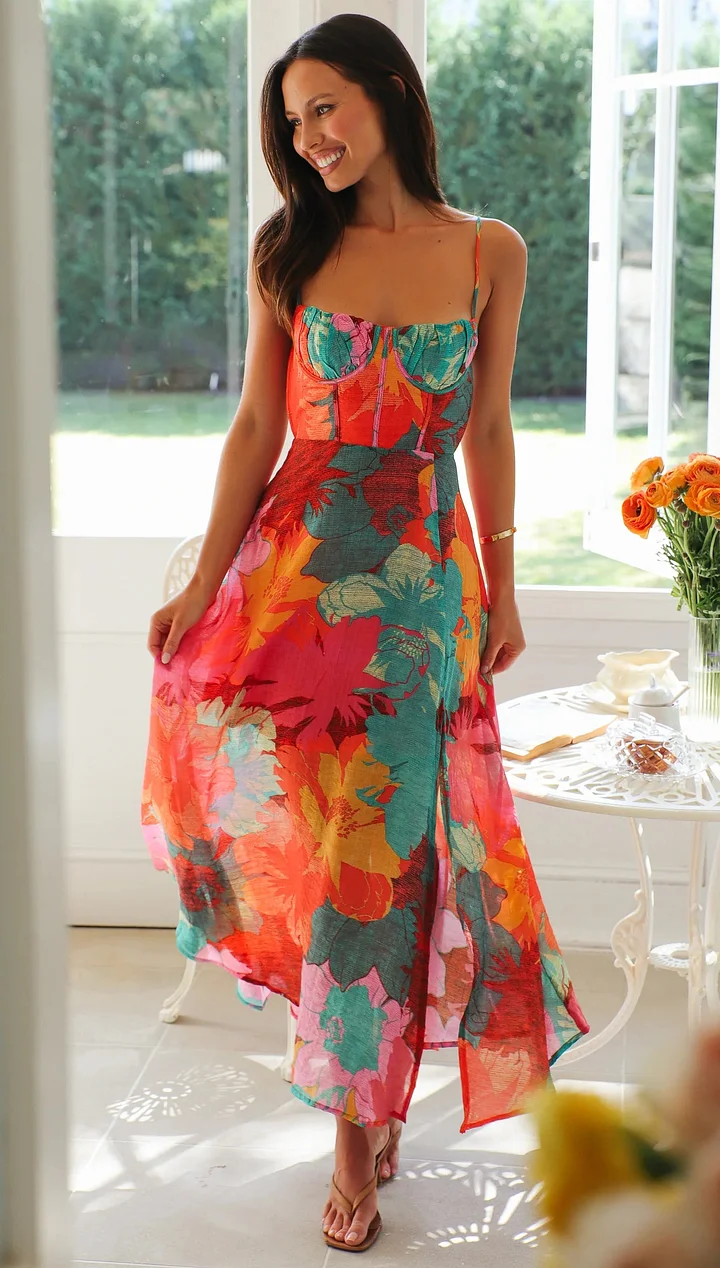 Vestido Floral Impreso Sexy de Tirantes para Mujeres