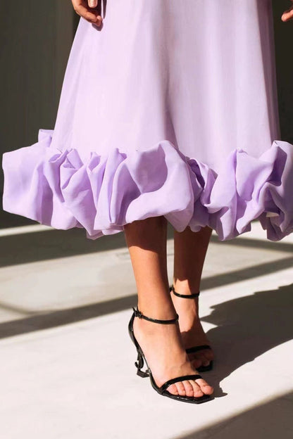 Vestido Maxi de Mujer con Tirantes de Espagueti, Falda Acampanada y Dobladillo con Volantes