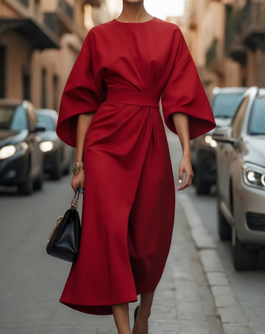 CINDY – VESTIDO MIDI CON MANGAS DRAMÁTICAS