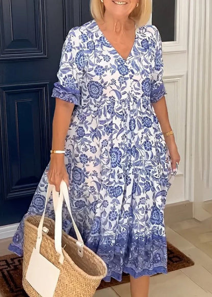 Sophia™ - Vestido Elegante con Estampado Floral y Escote en V