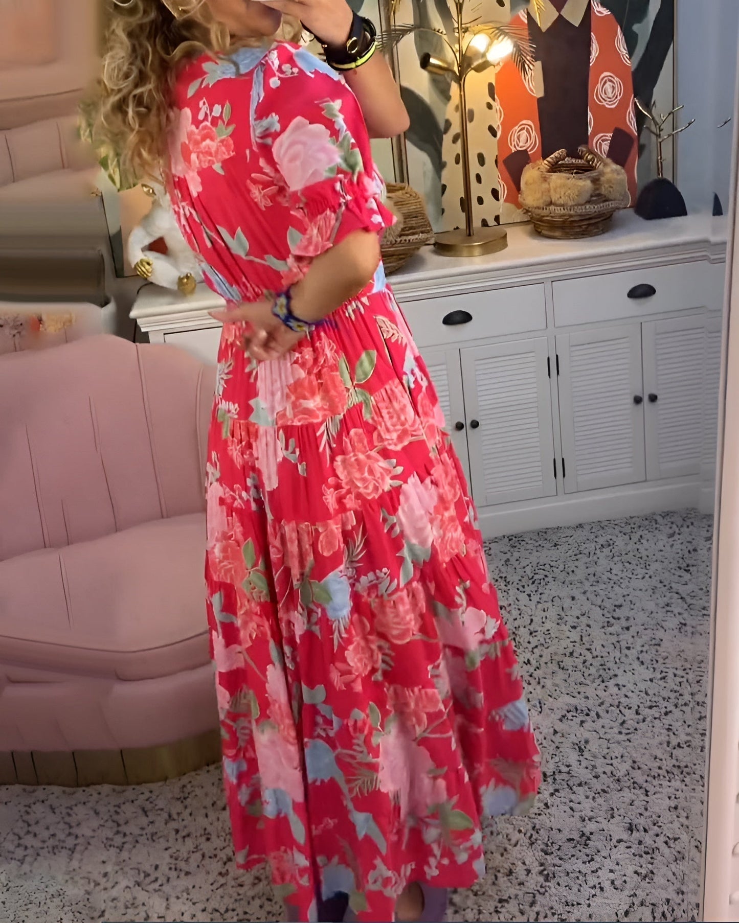 Carine | Vestido de flores con escote en V y bolsillos