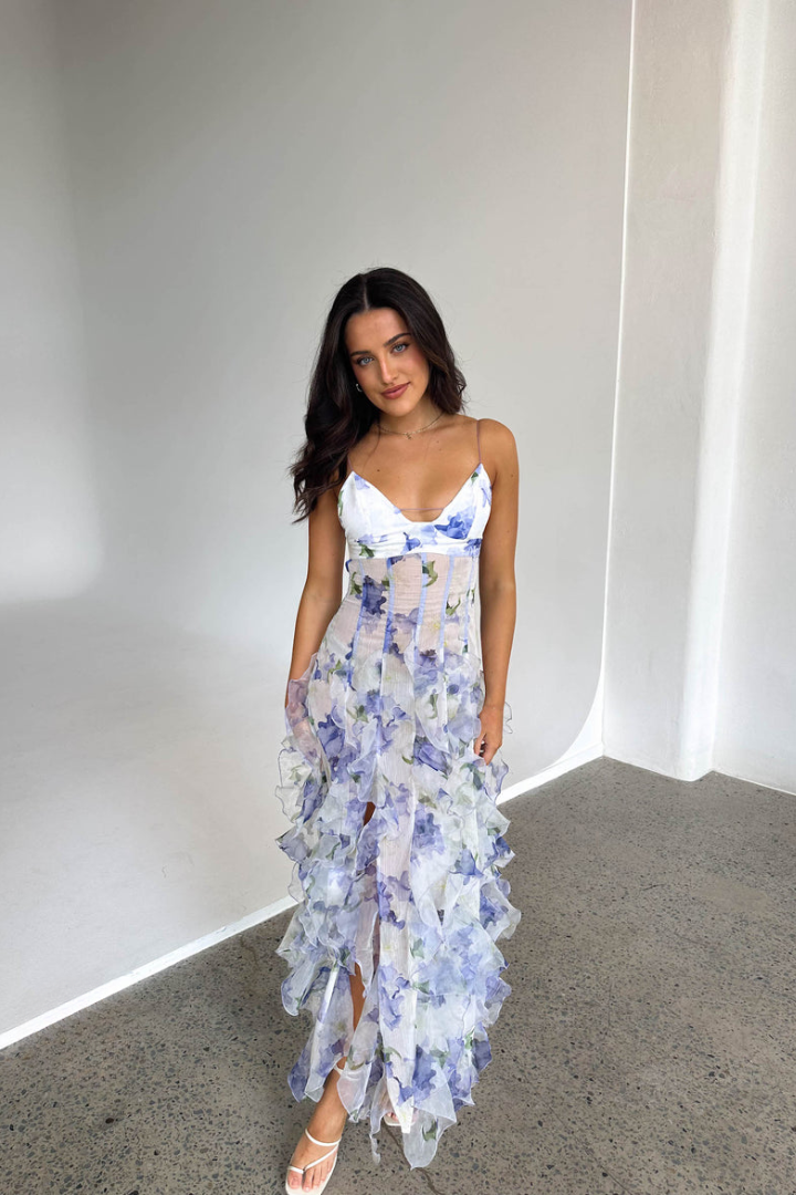 Noemi - Vestido Maxi con Tirantes Espagueti y Estampado Floral