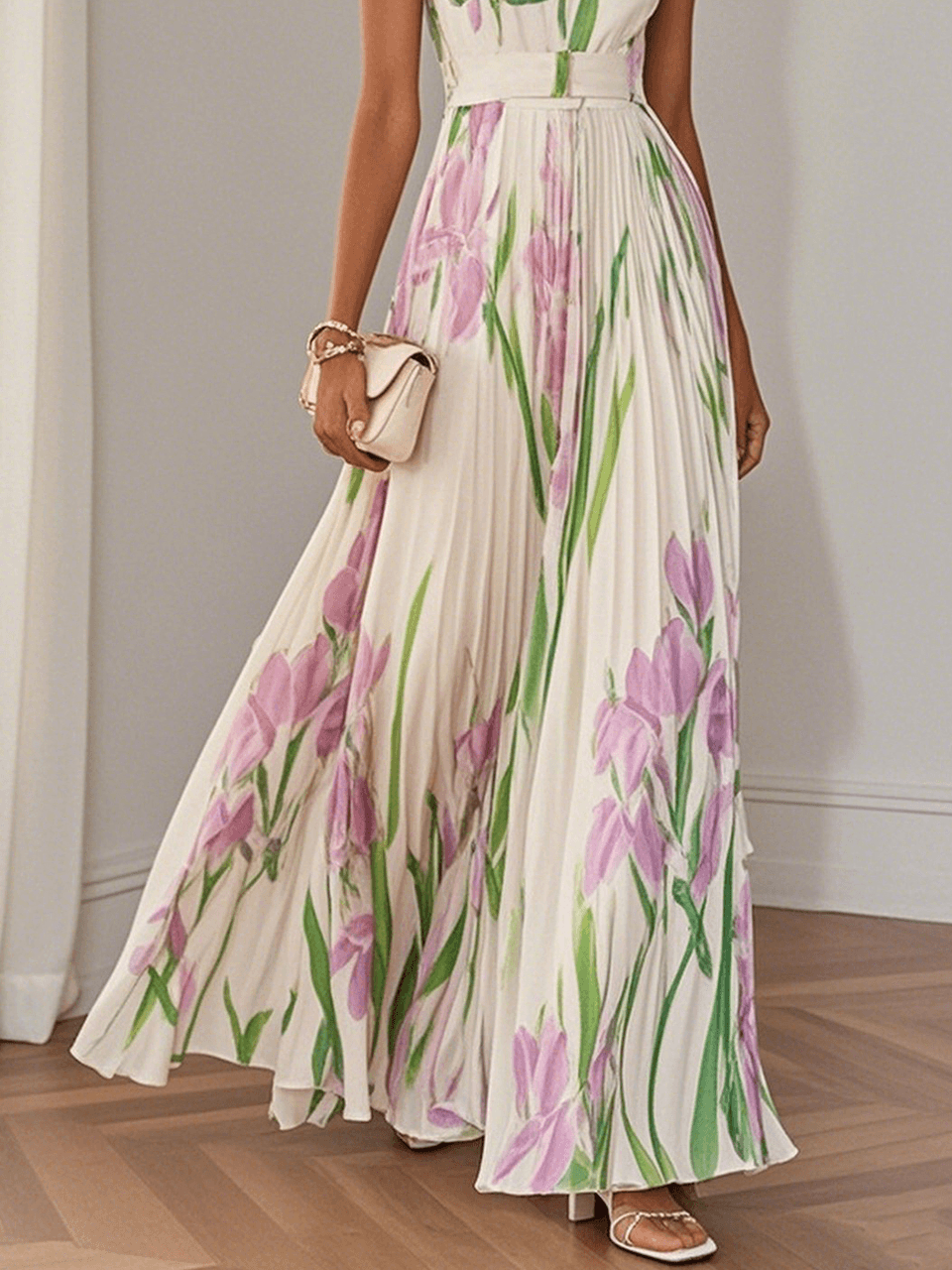 Vestido Largo Plisado en Muselina - Elegancia Atemporal
