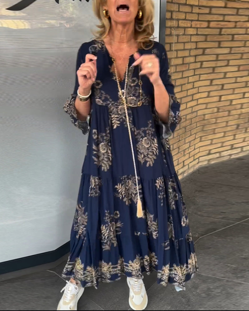 TOVE – VESTIDO LARGO DE SEDA CON ESCOTE EN V AZUL MARINO PARA MUJERES