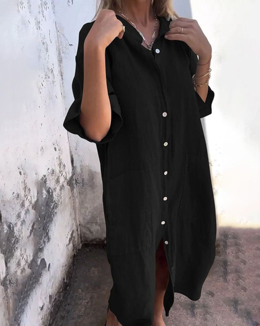 MEIVA - Vestido Largo de Algodón y Lino