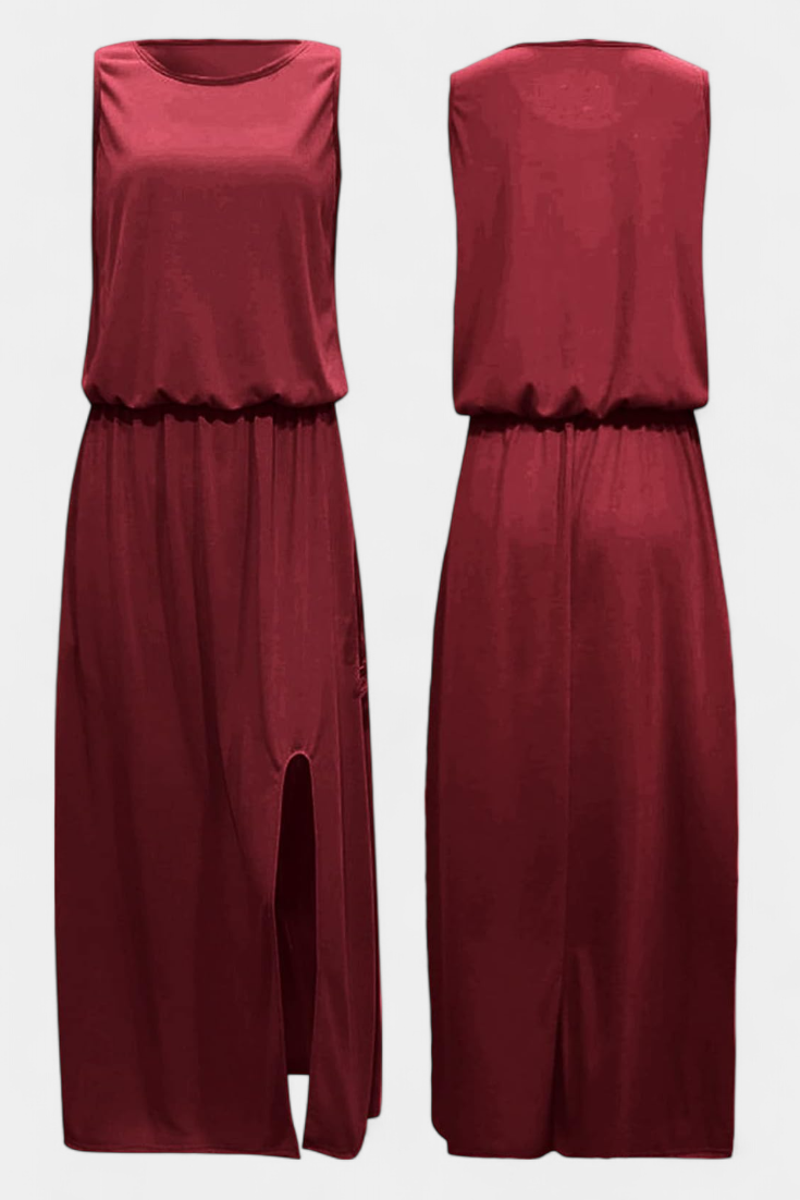 Dianne Vestido Sin Mangas con Abertura Lateral y Silueta Holgada