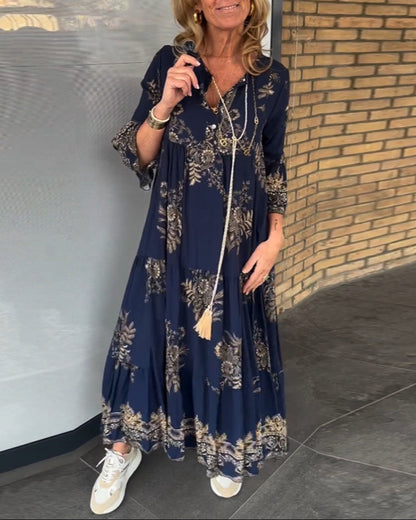 TOVE – VESTIDO LARGO DE SEDA CON ESCOTE EN V AZUL MARINO PARA MUJERES