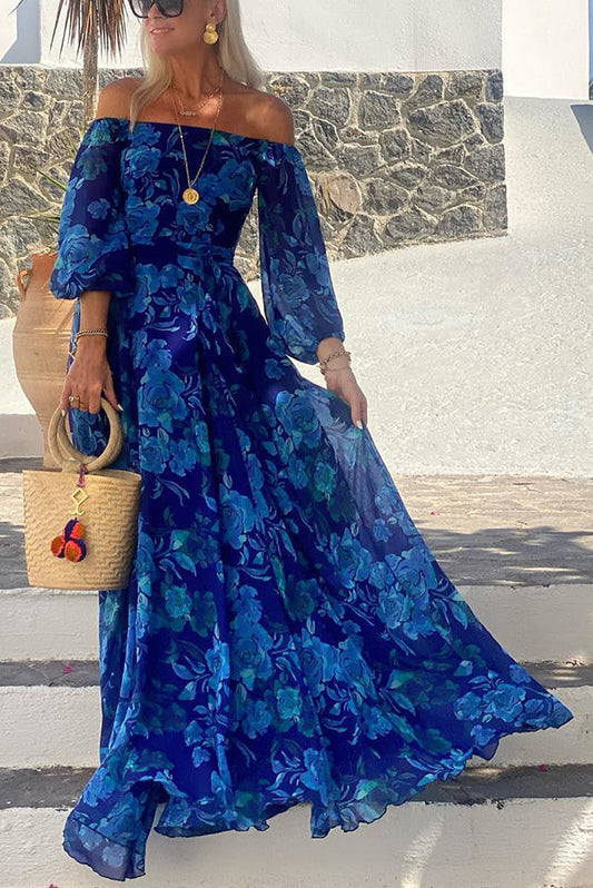 Calista | Vestido Maxi Floral con Hombros Descubiertos