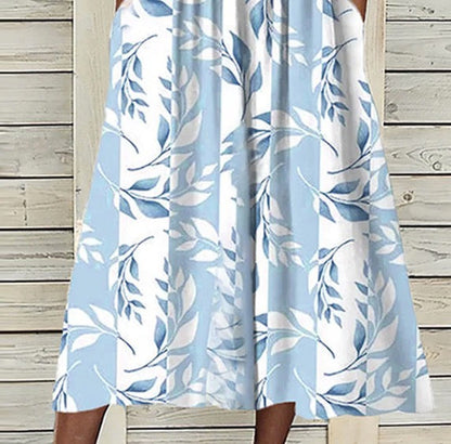 Vestido Midi Único con Estampado de Plantas en Azul y Chaqueta