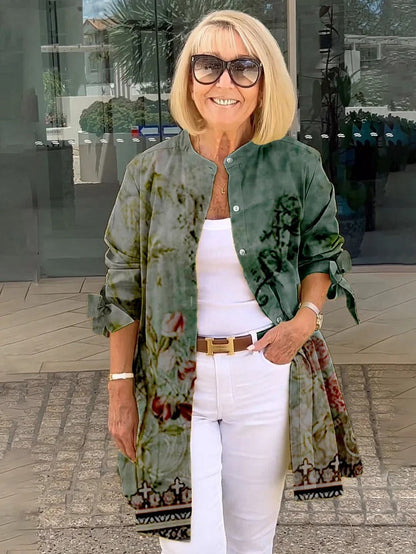 Florabel - Chaqueta de Algodón Impresa con Mangas de Lazo
