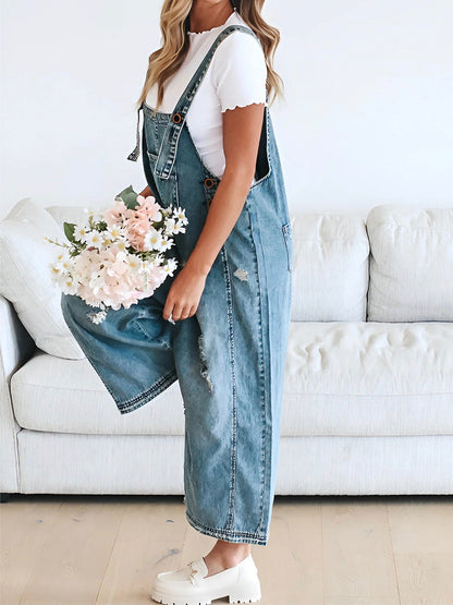 ELESSA – OVERALLS DE DENIM DE AJUSTE SUELTO EN LOOK DESGASTADO