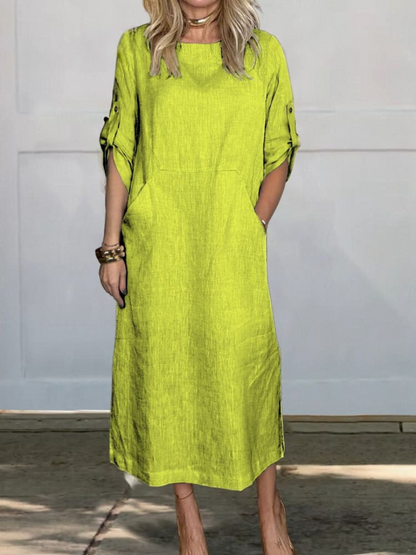 Mia™ - Vestido de Lino Liso y Cómodo con Bolsillos