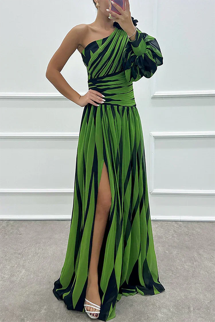 Shiloh - Elegante Vestido Maxi de Rayas con Un Hombro