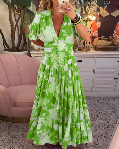 Carine | Vestido de flores con escote en V y bolsillos