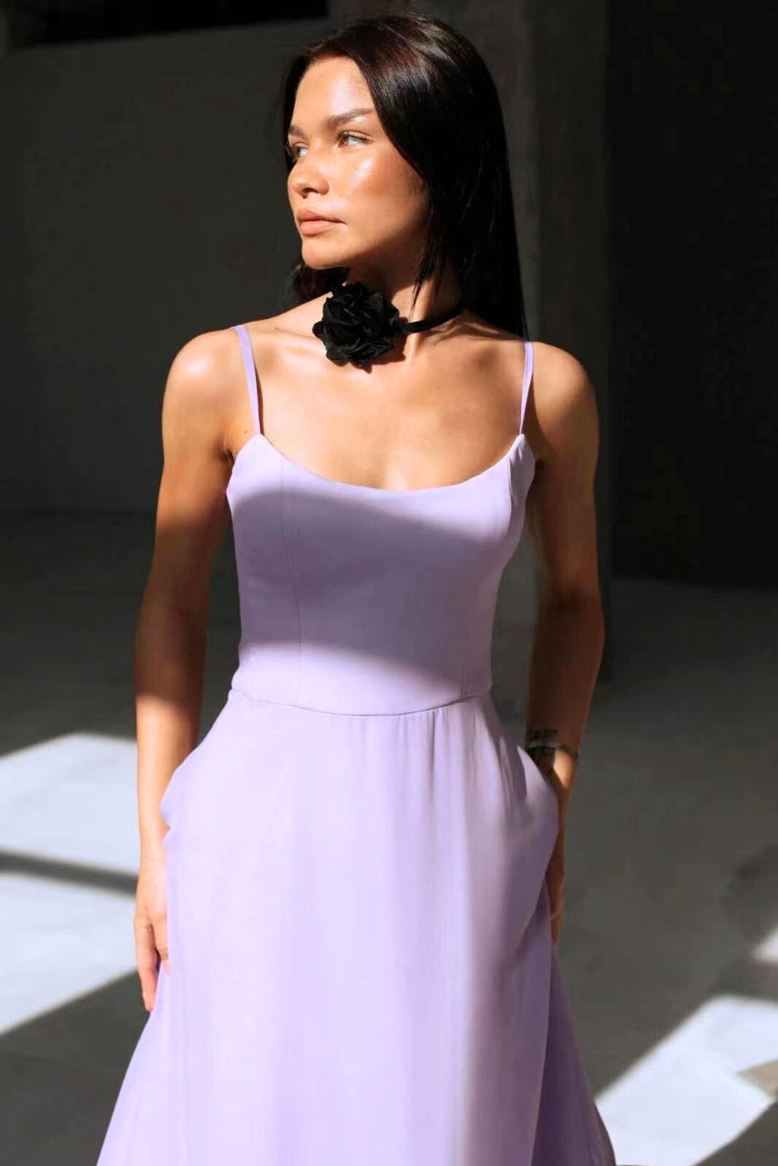 Vestido Maxi de Mujer con Tirantes de Espagueti, Falda Acampanada y Dobladillo con Volantes