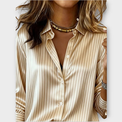 Blusa a Rayas con Botón en Estilo Sedoso