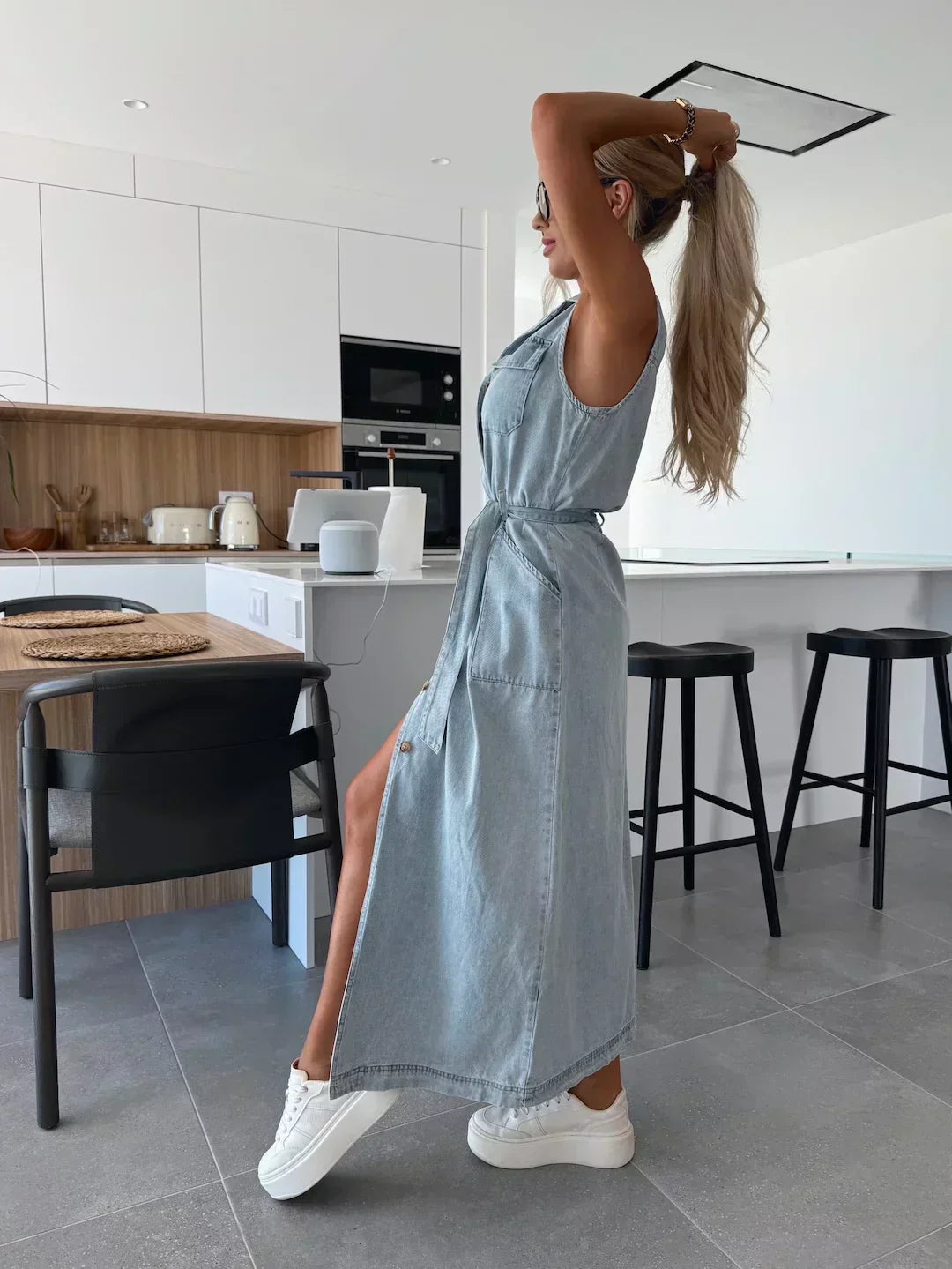 Vestido Maxi de Denim - Corte Fluido y Atemporal