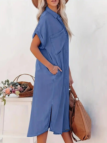 Samira-Vestido camisero con bolsillos fijos