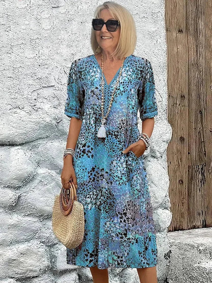 Emelith - Vestido de Verano de Encaje de Leopardo con Escote en V