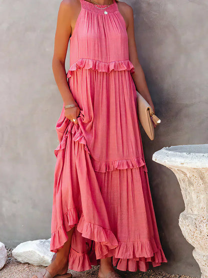 Ilona - Vestido Halter con Volantes y Bolsillos Maxi