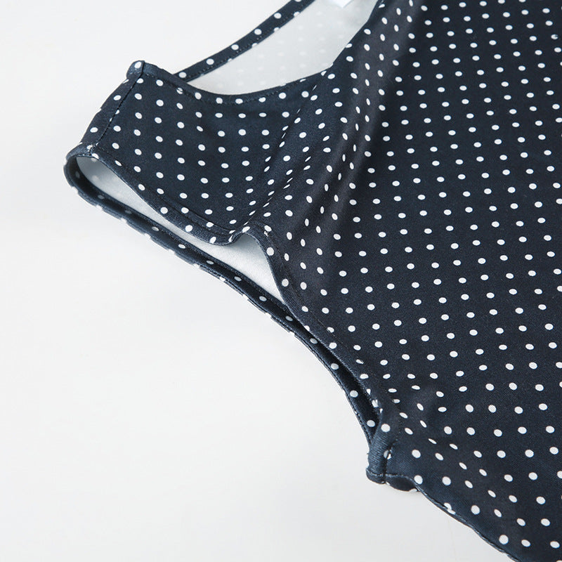 Vestido Mini Sin Mangas con Lunares para Mujer con Cintura Ajustada