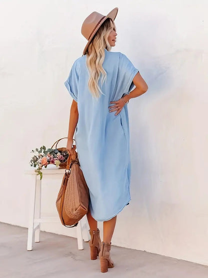 Samira-Vestido camisa con bolsillos fijos