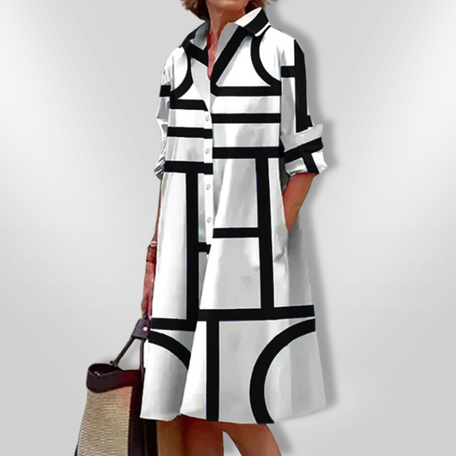 Lynna – Vestido Midi Casual con Bolsillos y Botones
