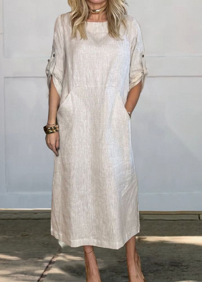Mia™ - Vestido de Lino Liso y Cómodo con Bolsillos