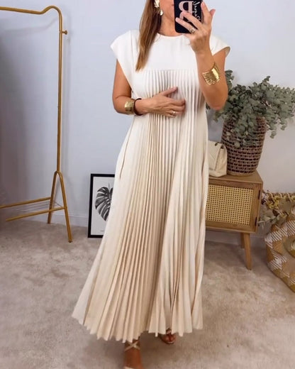 Vestido Maxi Plisado de Manga Corta para Mujeres