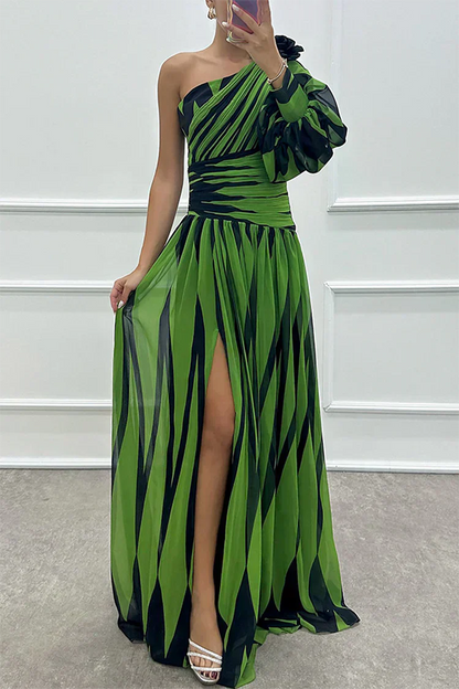 Shiloh - Vestido Maxi Elegante de Rayas con Un Hombro