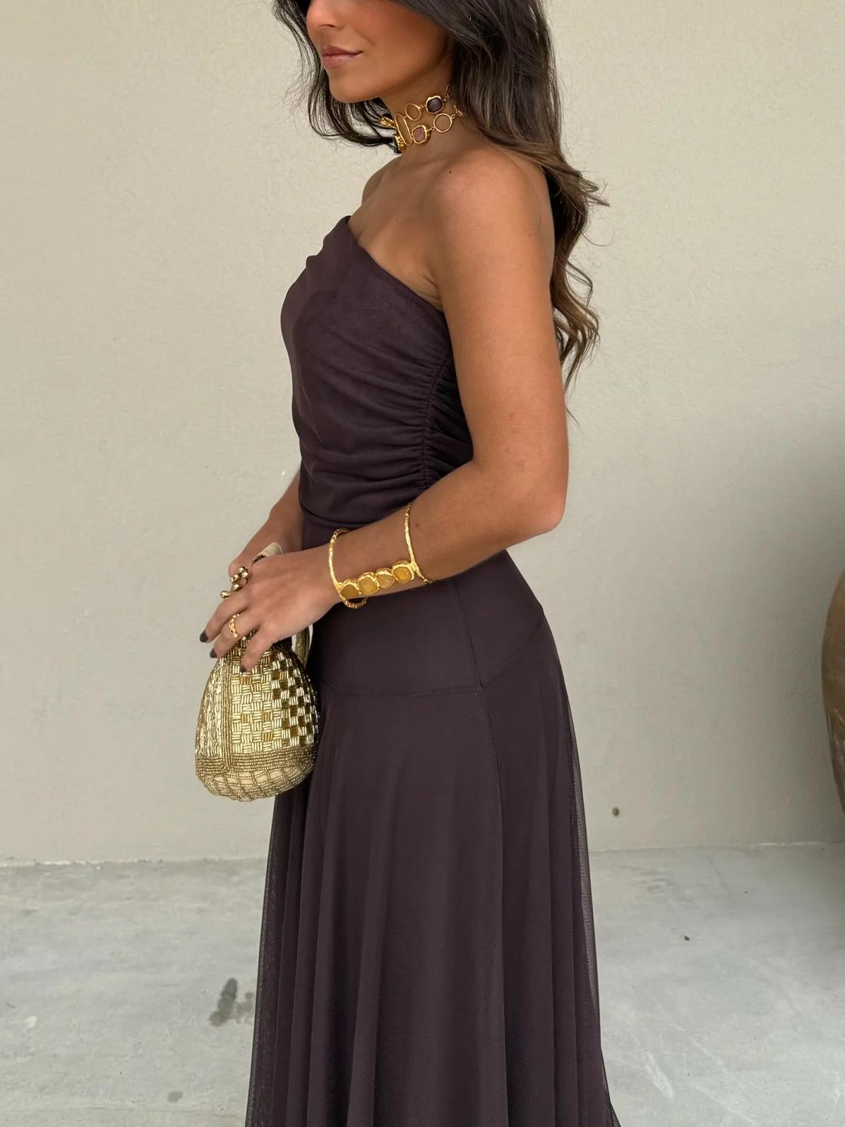 JAYLA - VESTIDO ASIMÉTRICO DE MALLA CON UN HOMBRO