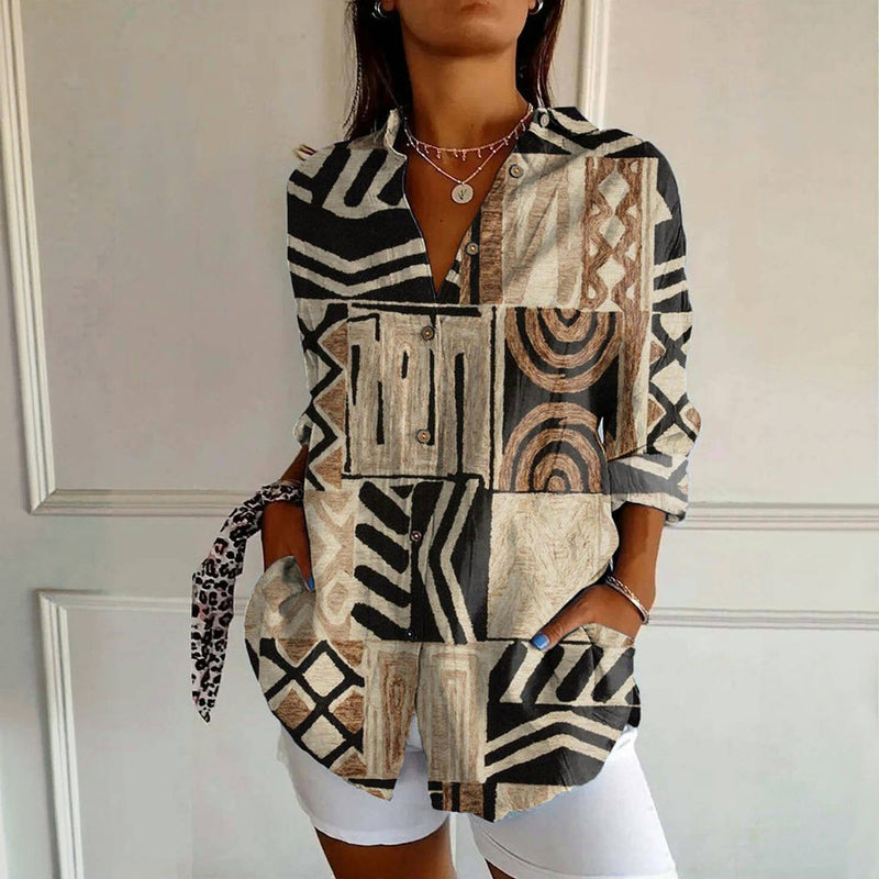 Sydney™ - VESTIDO CAMISERO CON ESTAMPADO ABSTRACTO VINTAGE