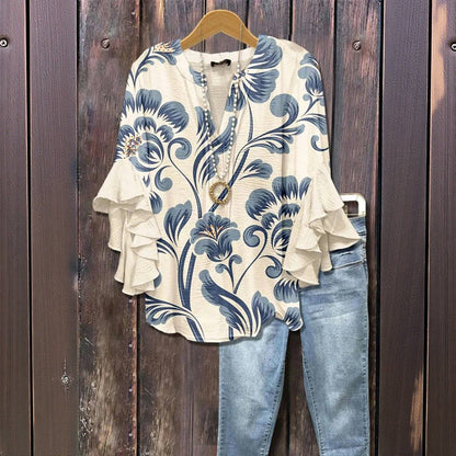 Kiona™ - BLUSA ELEGANTE CON MOTIVO FLORAL RETRO