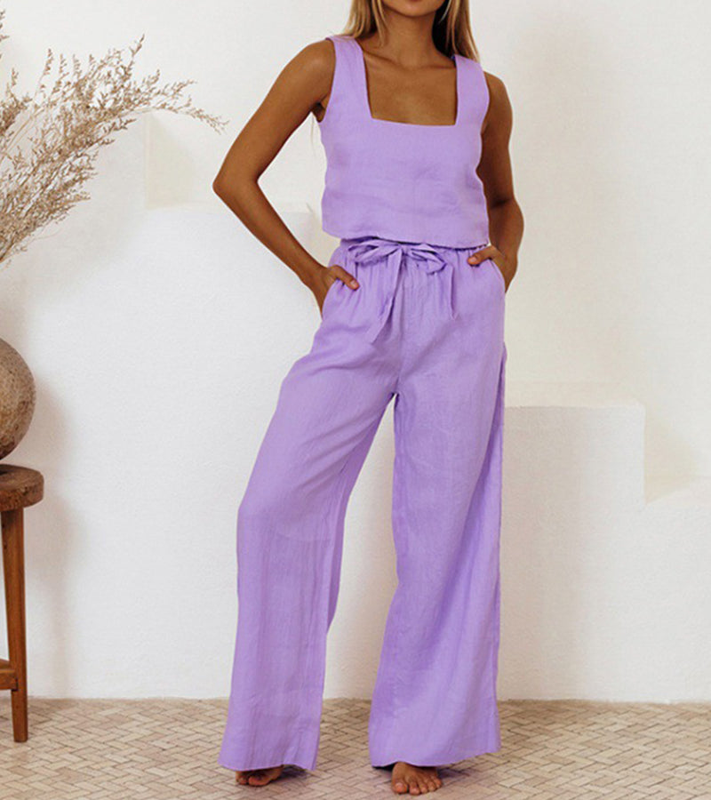 Milena - Conjunto de Top Minimalista y Pantalones de Pierna Ancha