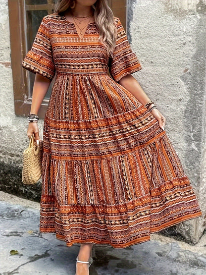 Sylpha - Vestido Bohemio de Impresión Étnica Elegante