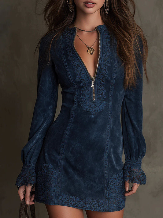 Mirunea | Vestido Corto con Encaje Artístico