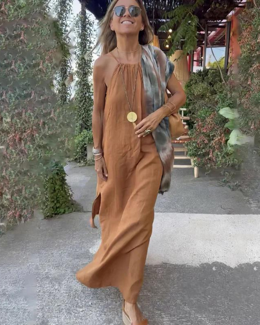 Brynn - Vestido Maxi de Algodón y Lino con Escote Halter para Mujeres