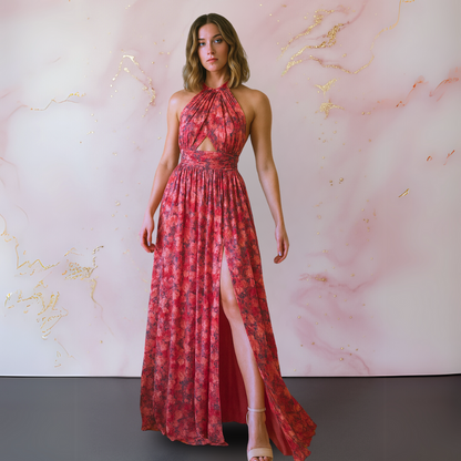 Vania – Elegante vestido maxi floral con espalda descubierta