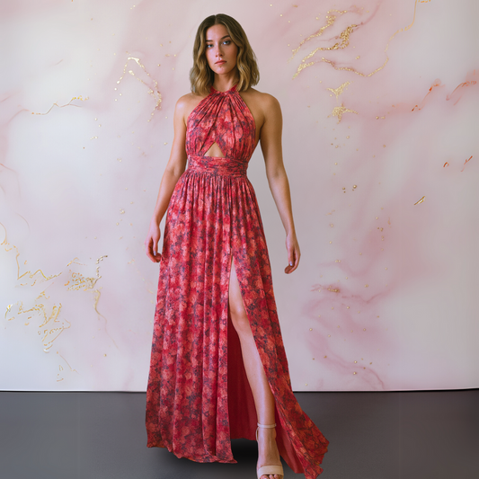 Vania – Elegante vestido maxi floral con espalda descubierta