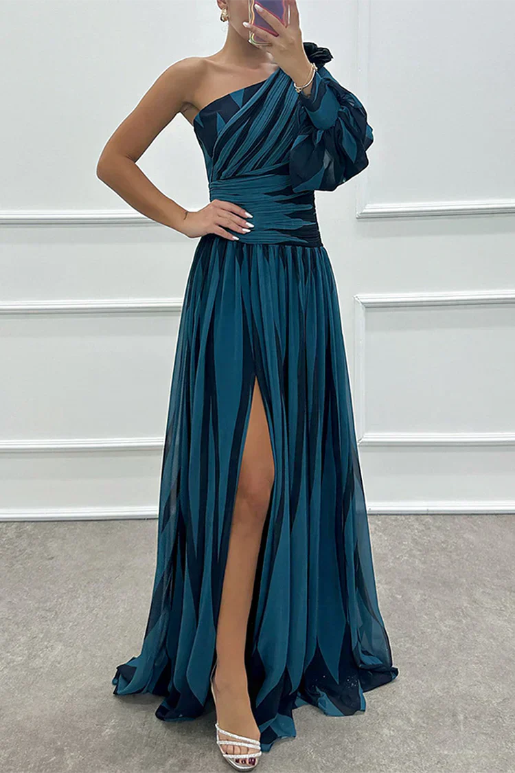 Stella | Elegante vestido maxi de un solo hombro a rayas