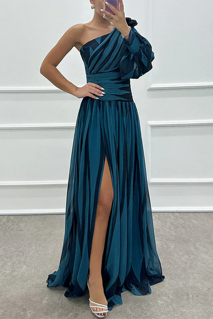 Stella | Elegante vestido maxi de un solo hombro a rayas