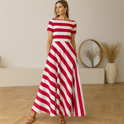 Madeline - Vestido Maxi a Rayas con Hombros Descubiertos Vonda