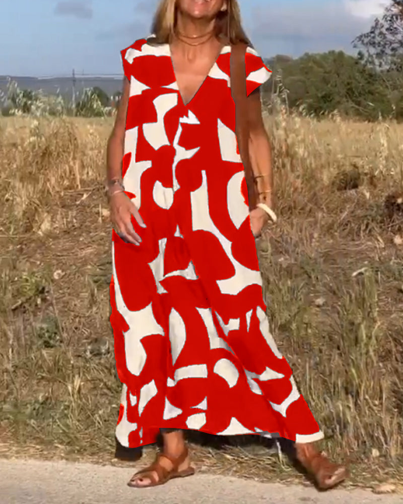 Aria™ - Vestido Impreso Suelto con Escote en V