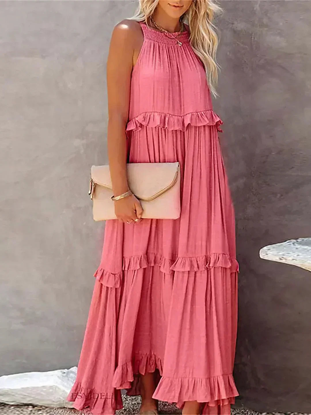 Ilona - Vestido Halter con Volantes y Bolsillos Maxi